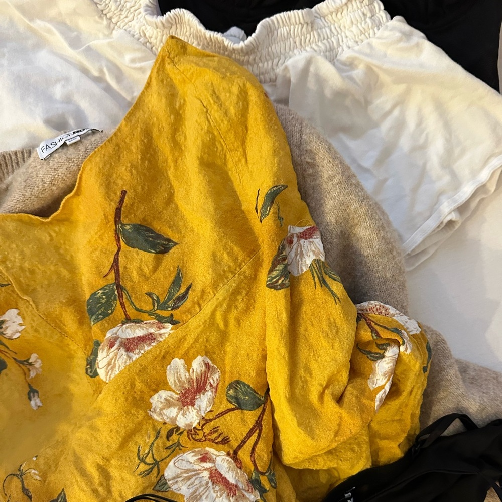 Fashion Nova Dress, Top; Aritzia Shorts; Hollister Bikinis